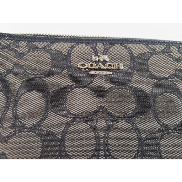 Coach Signature Canvas Long Zip Around Wallet Wristlet Black Grey - Picture 2 of 5